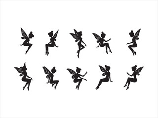 Elegant collection of black silhouette fairy illustrations for creative design and magical projects