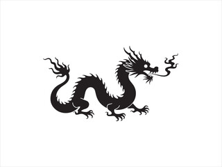 Silhouette illustration of a traditional chinese dragon on a white background