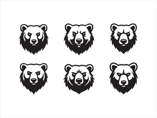 Six black and white grizzly bear head logos perfect for sport teams or branding