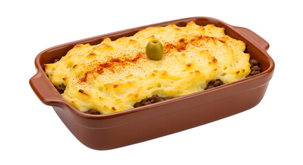 A Heartwarming Argentine Pastel de Papa a Savory Beef and Potato Shepherd's Pie on isolated transparent background