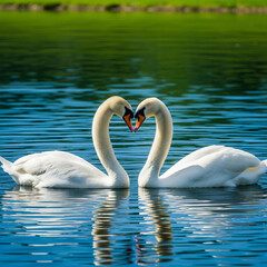 Obraz premium heart shaped swans