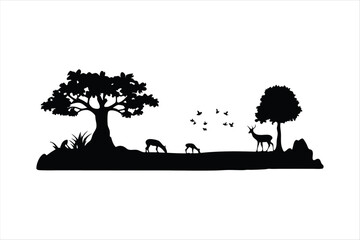 African Safari Wildlife Silhouettes - Savannah Animals Vector