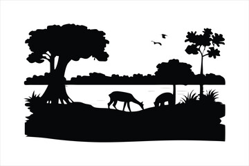 African Safari Wildlife Silhouettes - Savannah Animals Vector