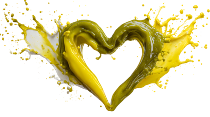 Olive and Yellow Milk Splashes Heart isolated on a transparent background