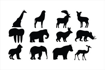 Wild Animal Silhouettes Collection - Safari and Forest Animals Vector Set