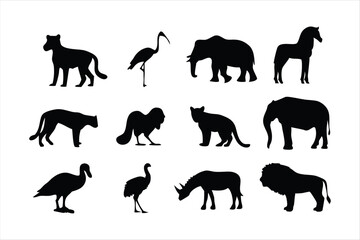 Wild Animal Silhouettes Collection - Safari and Forest Animals Vector Set