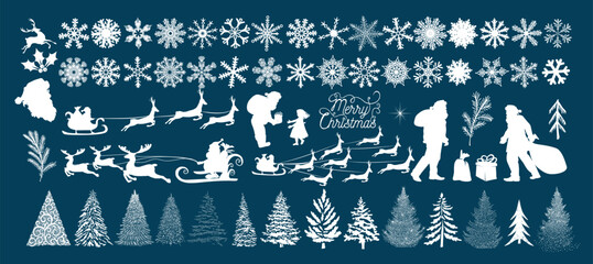 Set of Christmas silhouette elements. hand drawing. Not AI. Vector illustration.