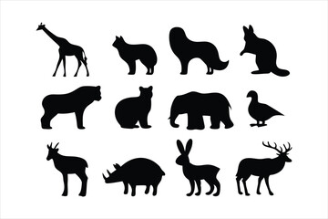 Wild Animal Silhouettes Collection - Safari and Forest Animals Vector Set