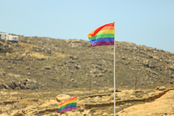 LGBTQ Pride Flag Waving at Elia Beach Mykonos