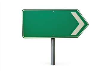 Blank green road sign indicating a right turn on a quiet rural road