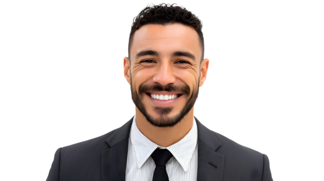 Smiling Hispanic Businessman Portrait isolated on a transparent background