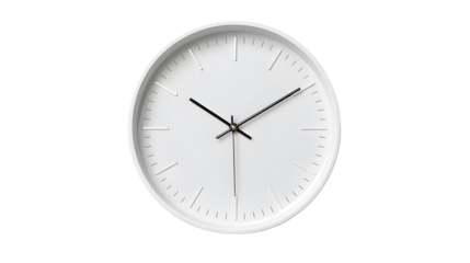 White Minimalist Wall Clock isolated on a transparent background