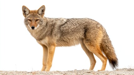 Obraz premium Coyote standing alert against white background