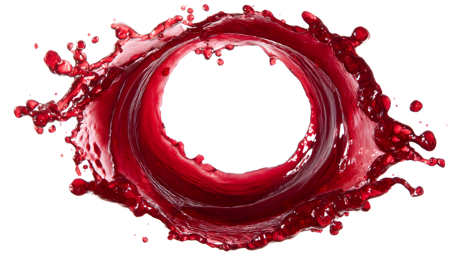 Vibrant Red Liquid Splashing in a Circular Pattern Against a White Background