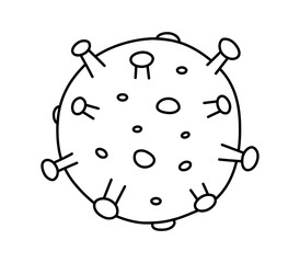 Hand drawn cute outline illustration of virus. Flat vector disease pathogen line art doodle. Infective agent. Health care treatment sticker, icon. Hospital examination or diagnostic. Isolated.