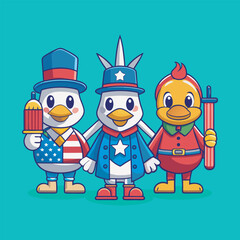 Vector art of four anthropomorphic ducks 