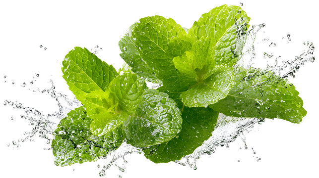 Fresh Mint Leaves Water Splash isolated on a transparent background