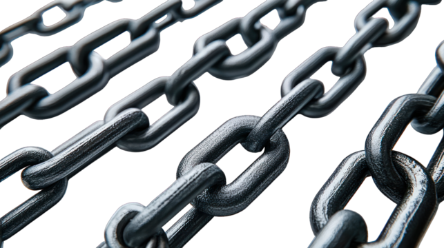 Metal chains diagonally cross dark background