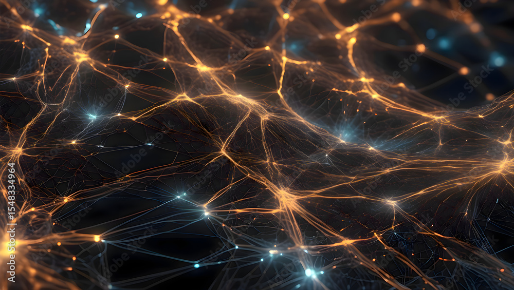 Poster computer generated digital grid made of glowing interconnected lines in an abstract style