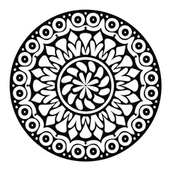 Ornate black and white mandala design circular pattern