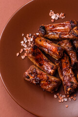 Meat, beef ribs in a marinade grilled with salt and spices. Grilled ribs