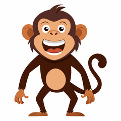 Obraz premium Cute cartoon chimpanzee monkey standing . Playful jungle animal with big eyes and smile. Perfect for kids books, educational materials or tropical themed designs.Front view. Vector illustration
