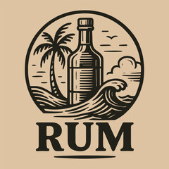 Fototapeta premium Tropical rum label with bottle and waves vector.