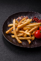Food, French fries fried with salt and rosemary. Homemade crispy chips