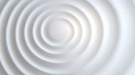 Concentric circles create an abstract design with a smooth, soothing appearance. White tones enhance a tranquil atmosphere. Concept of design, relaxation, modern aesthetics