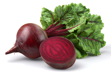 Beetroot with Green Leaves Whole and Halved Red Vegetable