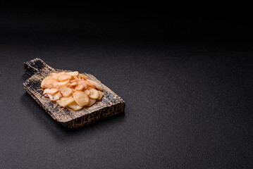 Food, dried squid in shavings or chopped as snacks or jerky. Snack dried squid for beer