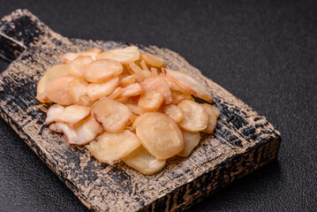 Food, dried squid in shavings or chopped as snacks or jerky. Snack dried squid for beer