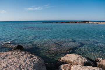 Rocky Sea Entrance at Elafonisi Beach with Clear Turquoise Water - Natural Coastal Texture of Crete