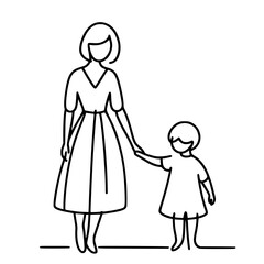 Minimalist Line Art Illustration of a Mother and Child Holding Hands