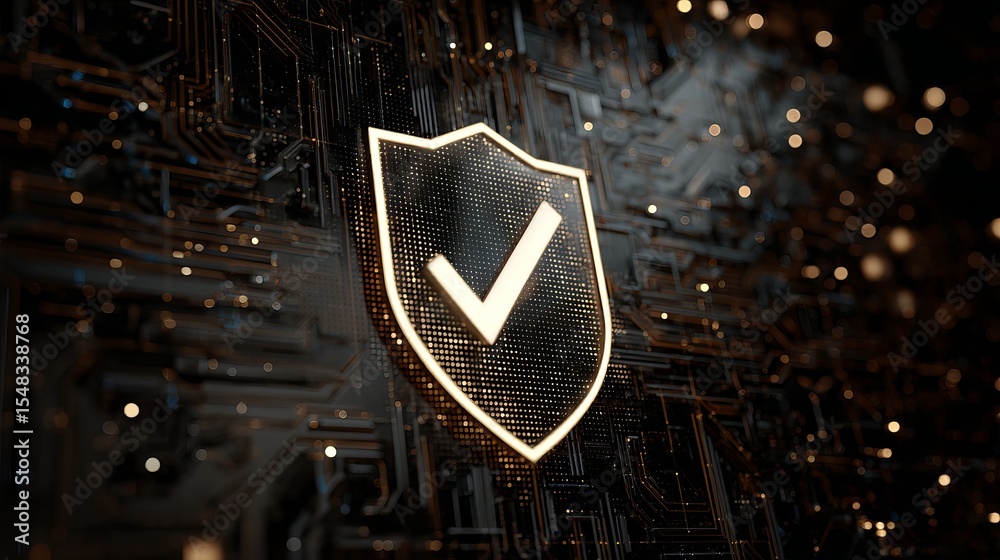 Poster digital security shield checkmark technology concept abstract background golden shield protection da