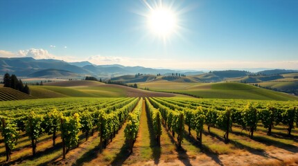 Fototapeta premium Sun-drenched vineyard stretching over rolling hills