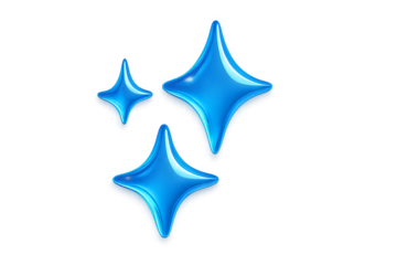 Three Glowing Blue Sparkle Icons with Glossy Glass Texture – Clean and Fresh Digital Design