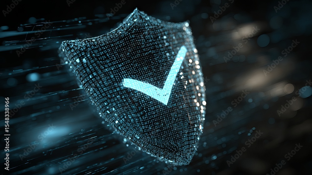 Poster digital shield protection data security concept abstract technology background blue glowing particle