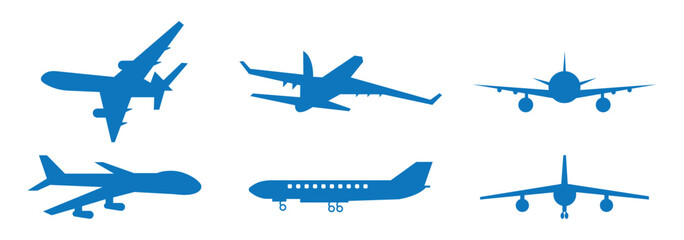 Airplane Icon Collection: Outline and Solid Styles, A set of 12 airplane icons in outline, solid, and decorative styles, ideal for travel, aviation, transportation, and logistics design projects.