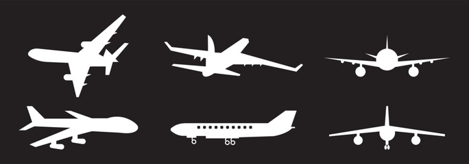 Airplane Icon Collection: Outline and Solid Styles, A set of 12 airplane icons in outline, solid, and decorative styles, ideal for travel, aviation, transportation, and logistics design projects.