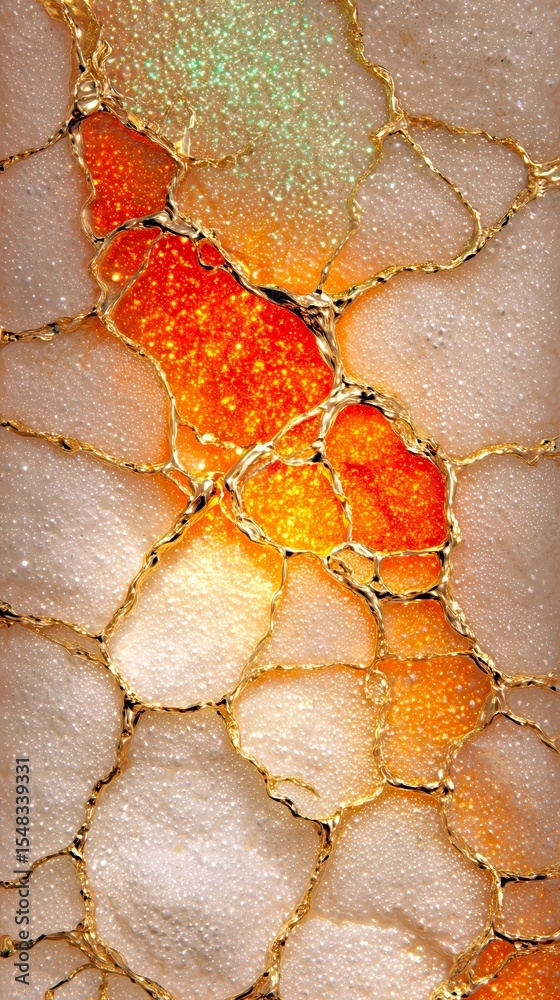 Poster Golden Veins of Mineral Formation Shimmer Under Soft Light in Captivating Abstract Patterns