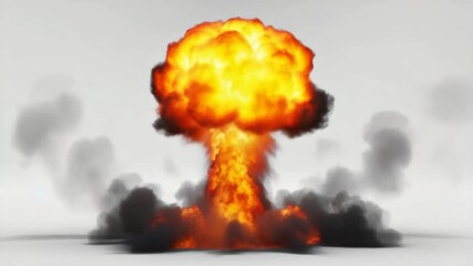 bomb explosion flames disperse release white background video motion