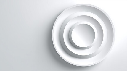 Obraz premium Circular plates arranged in layers on smooth white surface create a sleek, modern aesthetic. Bright setting emphasizes simplicity, ideal for interior design, architecture, and decor concept