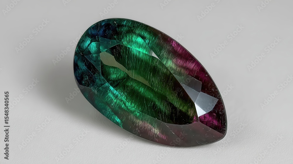 Poster Polychrome Tourmaline Showcases Vibrant Colors and Complex Patterns in an Elegant Cut