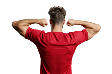 Male Soccer Player Showcasing Strong Physique and Back Mockup Against Gray Background