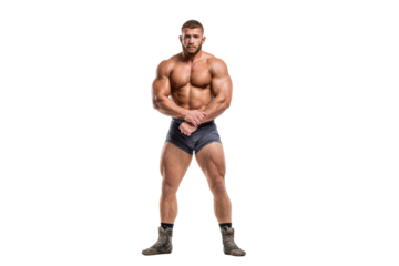 Wrestling Player Poses Confidently in Athletic Stance on a White Background