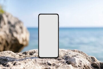 Mobile Phone on Stone Surface Near the Sea