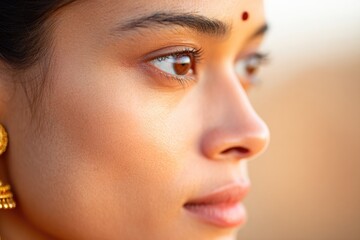 Side profile of graceful woman with red bindi