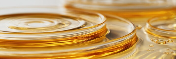 Close-Up View of Rippling Golden Liquid Surface, Depicting Clean and Radiant Texture, Perfect for Beauty, Health, and Wellness Concepts