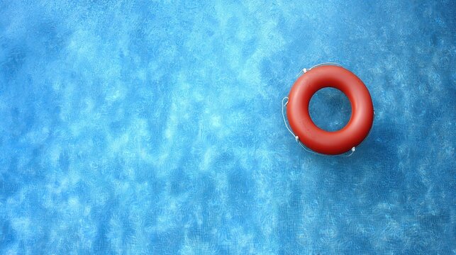 Lifebuoy Rests in Calm Blue Pool Water on Sunny Day Promoting Water Safety Awareness - Powered by Adobe
